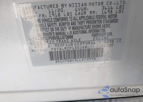 2020 Nissan Kicks S Xtronic Cvt from USA, damaged, VIN 3N1CP5BV3LL573998